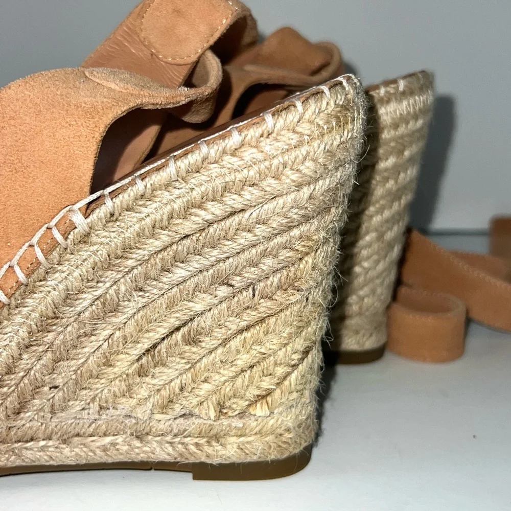 Joie Kael Suede Espadrille Open Toe Wedge Heels Tan EU‎ 39/US 8-8.5